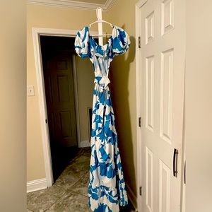 Elegant Casual Dress long white / Blue